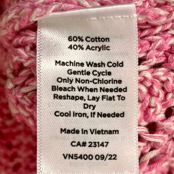 Talbots Pointelle Crewneck Sweater - Aurora Pink/White - M - Picture 9 of 10